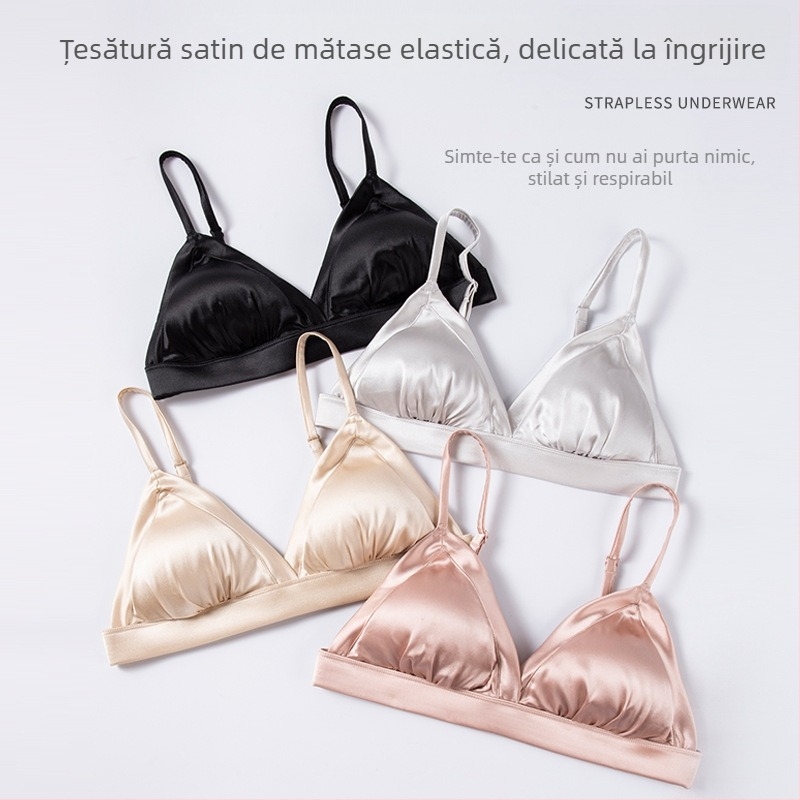 Sutien din mătase Mulberry, stil franțuzesc, cupă 3/4, cupe subțiri modelate, bretele fixe duble, închidere la spate