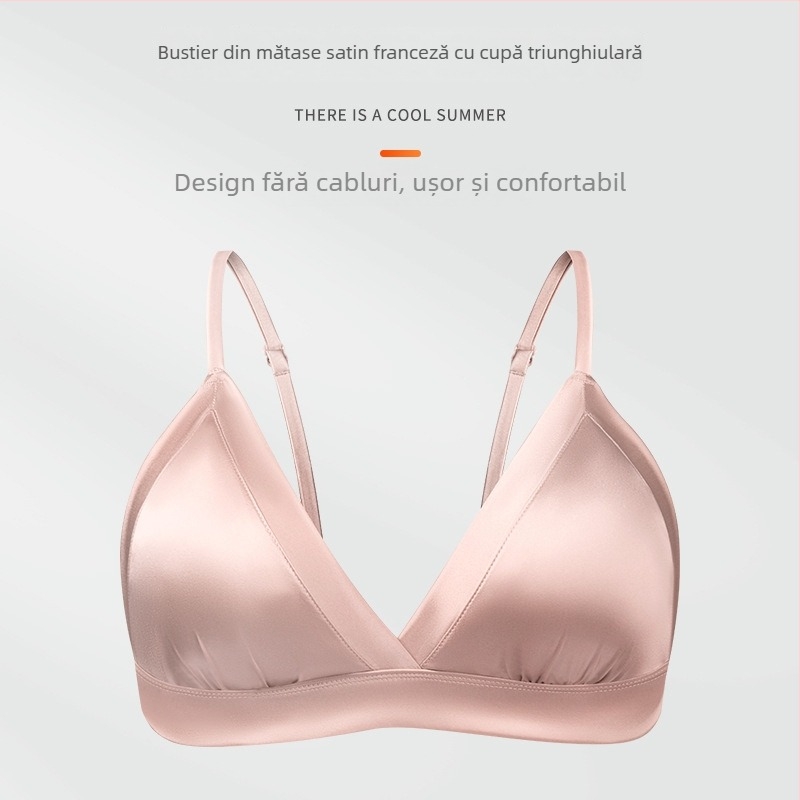 Sutien din mătase Mulberry, stil franțuzesc, cupă 3/4, cupe subțiri modelate, bretele fixe duble, închidere la spate