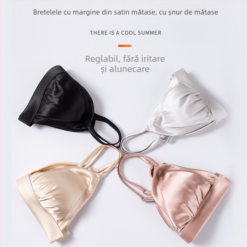 Sutien din mătase Mulberry, stil franțuzesc, cupă 3/4, cupe subțiri modelate, bretele fixe duble, închidere la spate