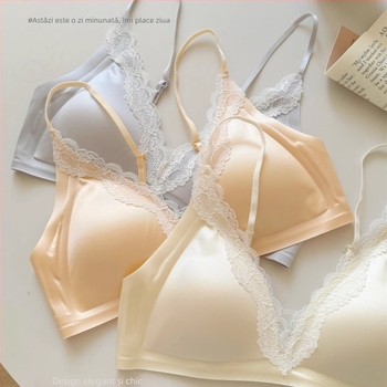 Sutien din dantelă cu cupă triunghiulară, bretele subțiri din satin, material nailon, căptușit nailon, cupe subțiri modelate, bretele fixe