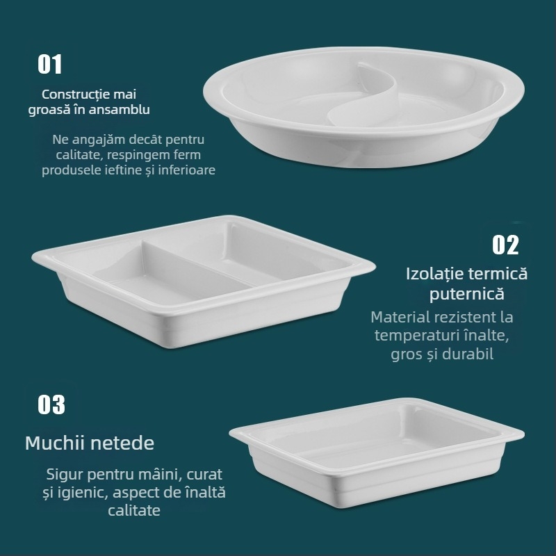 Container ceramic interior pentru bufet, păstrarea căldurii, cu bazin dreptunghiular pentru servire și farfurie rotundă din ceramică, Jiaojiexing, potrivit pentru hoteluri și restaurante