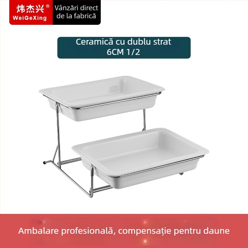 Container ceramic interior pentru bufet, păstrarea căldurii, cu bazin dreptunghiular pentru servire și farfurie rotundă din ceramică, Jiaojiexing, potrivit pentru hoteluri și restaurante