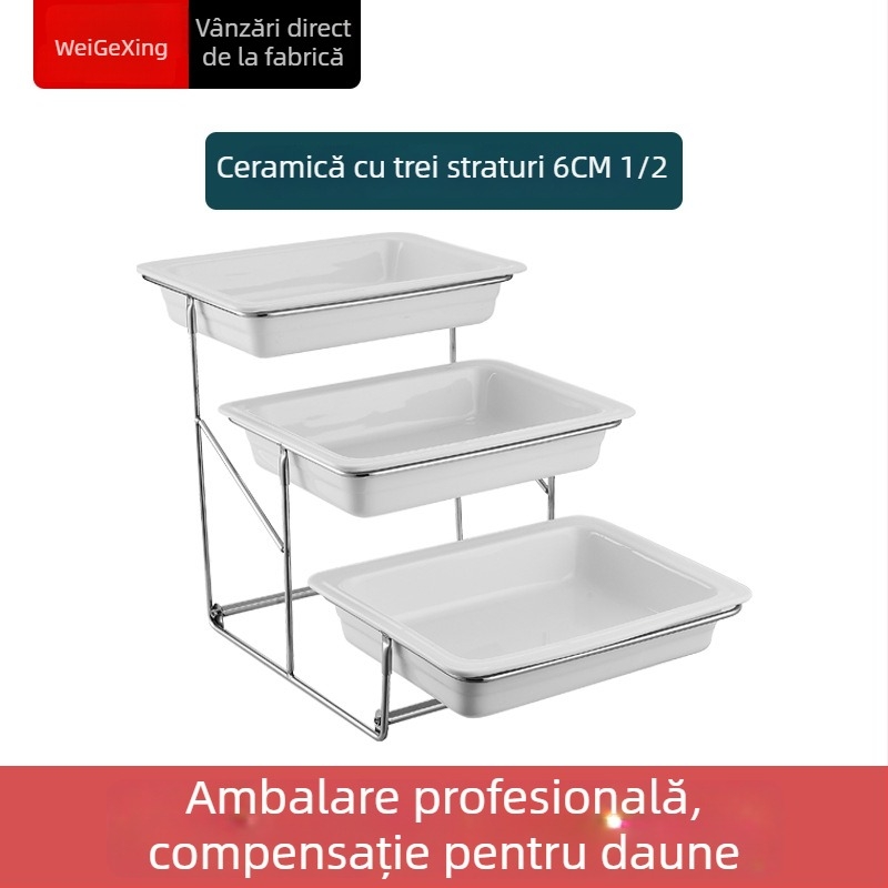 Container ceramic interior pentru bufet, păstrarea căldurii, cu bazin dreptunghiular pentru servire și farfurie rotundă din ceramică, Jiaojiexing, potrivit pentru hoteluri și restaurante