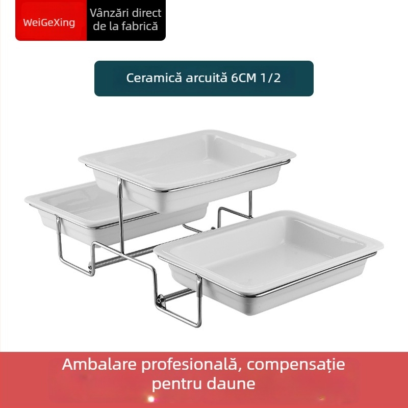 Container ceramic interior pentru bufet, păstrarea căldurii, cu bazin dreptunghiular pentru servire și farfurie rotundă din ceramică, Jiaojiexing, potrivit pentru hoteluri și restaurante