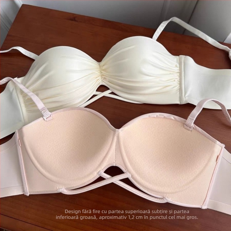 Sutien wireless cu cupă demi, satin de nailon, bretele detașabile și închidere cu trei rânduri la spate