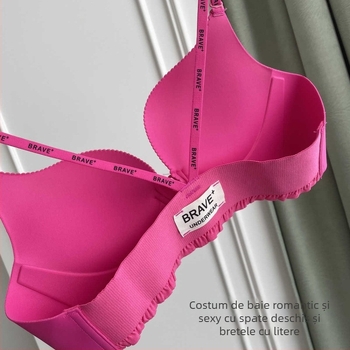  Sutien cu închidere frontal din nylon, push-up și adunare a sânilor laterali, fără fir metalic, cupă cu partea superioară subțire și partea inferioară mai groasă