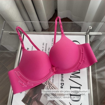  Sutien cu închidere frontal din nylon, push-up și adunare a sânilor laterali, fără fir metalic, cupă cu partea superioară subțire și partea inferioară mai groasă