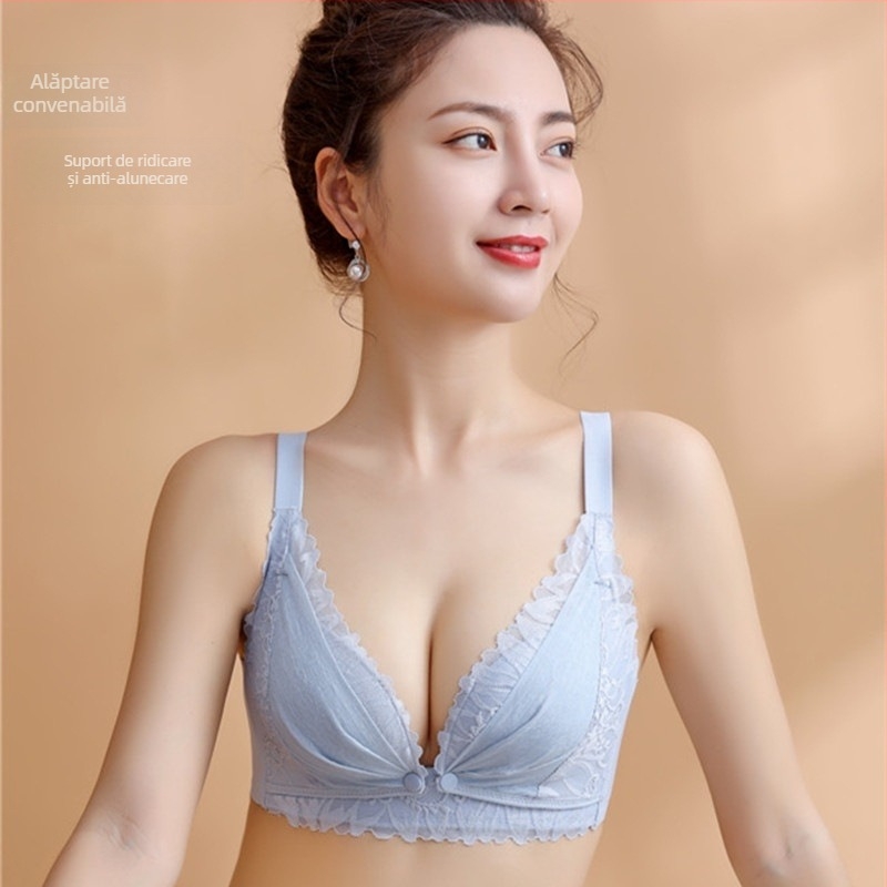Sutien de maternitate pentru alăptare, cupe modelate, fără arcuri metalice, închidere frontală, bretele duble fixe