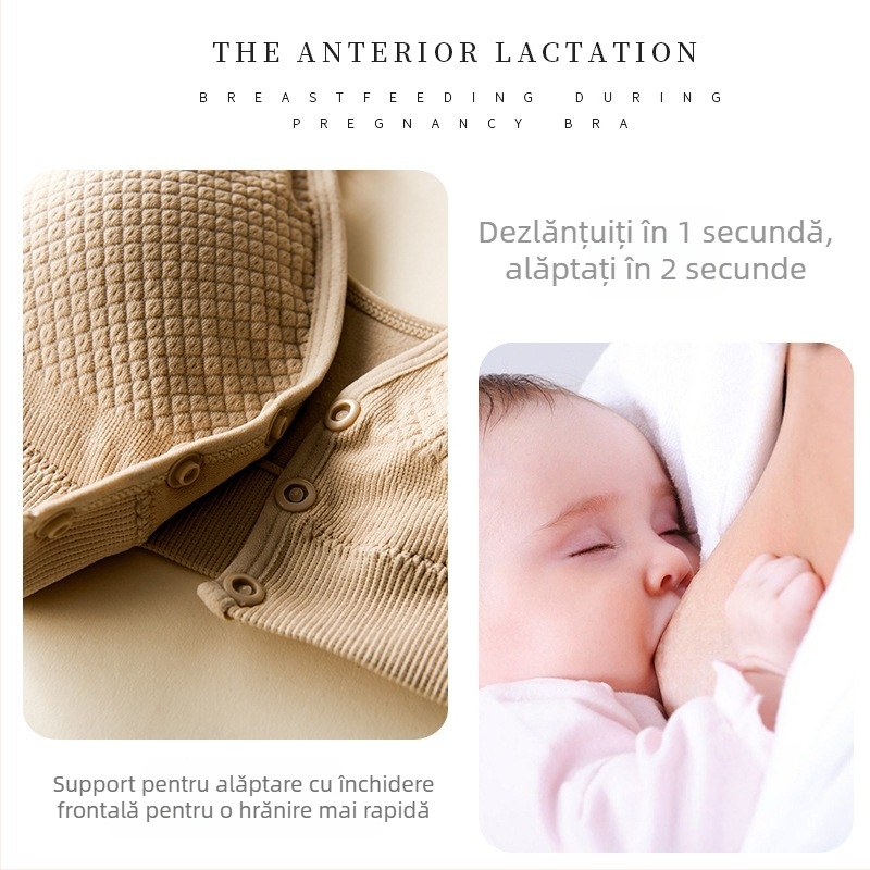 Sutien de alăptare cu închidere frontală, cupe modelate, fără arcuri, bretele fixe, material Nylon/Lycra