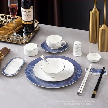 Set de veselă pentru hotel, ceramică, stil nou chinezesc, porțelan cu peste 45% conținut de os, imprimare logo disponibil