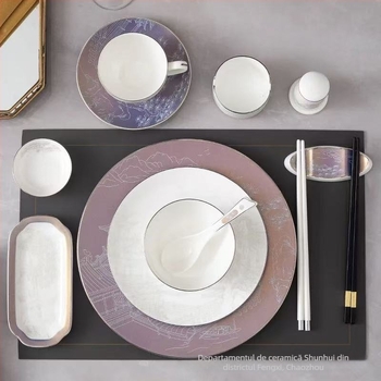 Set de veselă pentru hotel, ceramică, stil nou chinezesc, porțelan cu peste 45% conținut de os, imprimare logo disponibil