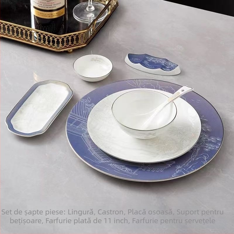 Set de veselă pentru hotel, ceramică, stil nou chinezesc, porțelan cu peste 45% conținut de os, imprimare logo disponibil