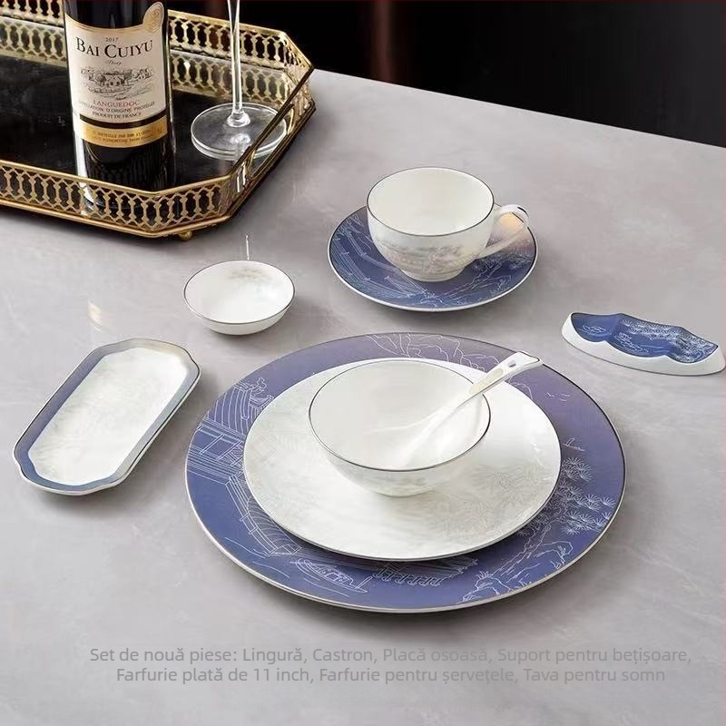 Set de veselă pentru hotel, ceramică, stil nou chinezesc, porțelan cu peste 45% conținut de os, imprimare logo disponibil