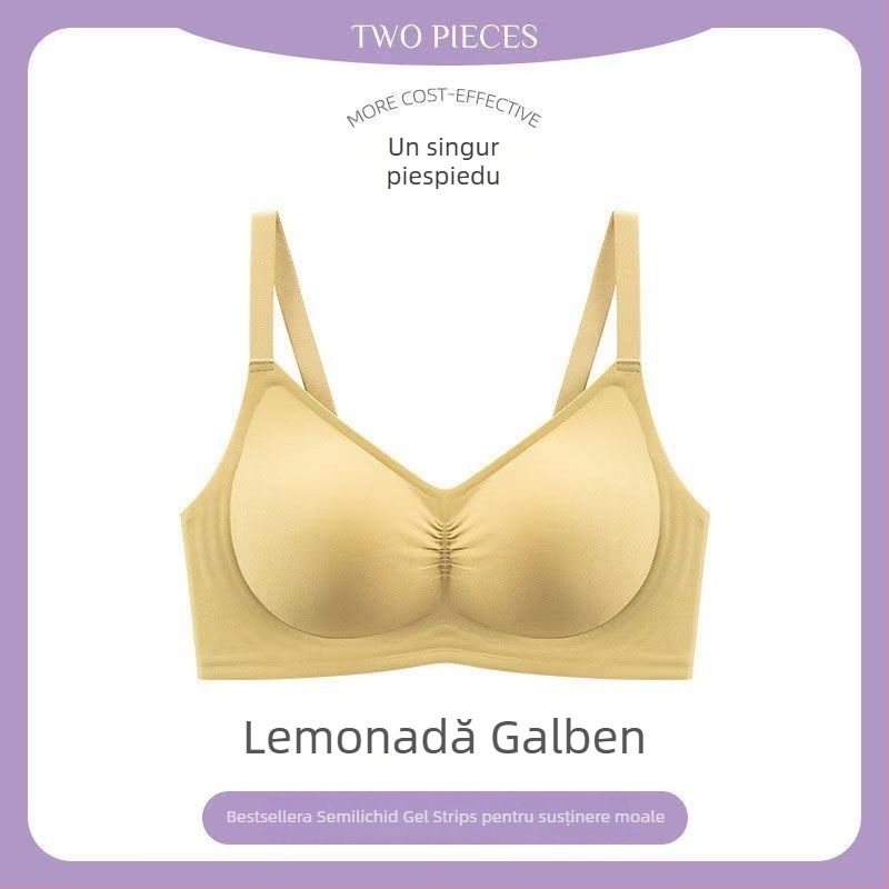 Sutien din nailon, fără cusături, cu susținere moale, cupă completă, cupă turnată subțire din burete, închidere la spate cu patru rânduri de cârlige, bretele fixe duble, respirabil și confortabil