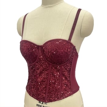 Bustier talie-modelator cu coastă de pește și paiete – material plasă, bretele detașabile duble