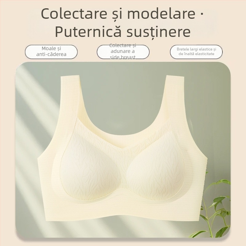 Sutien fără sârmă, bretele late, cupă completă, cupă turnată subțire, căptușire din spandex (Nylon)