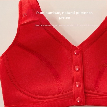  Sutien din bumbac, stil vestă, închidere frontală, cupă completă, cupe modelate subțiri, bretele fixe, respirabil și confortabil