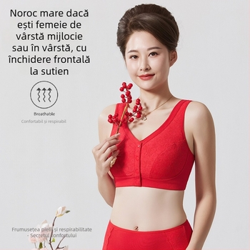 Sutien din bumbac, în stil vestă, cupe pline, închidere frontală, bretele fixe