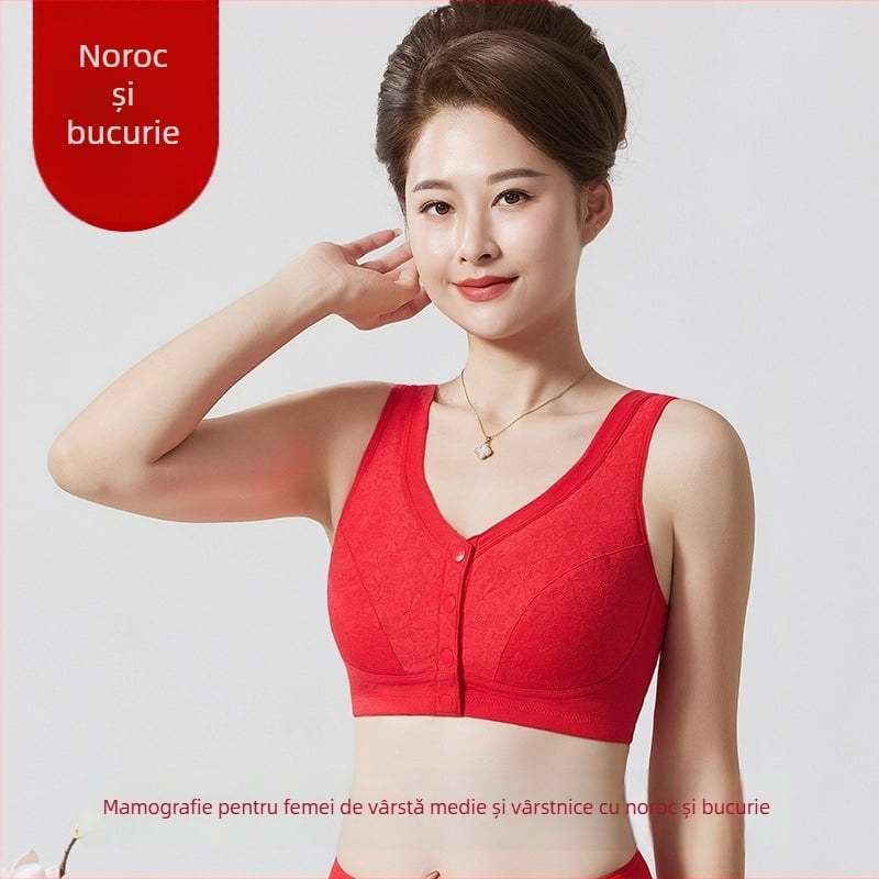 Sutien din bumbac, în stil vestă, cupe pline, închidere frontală, bretele fixe