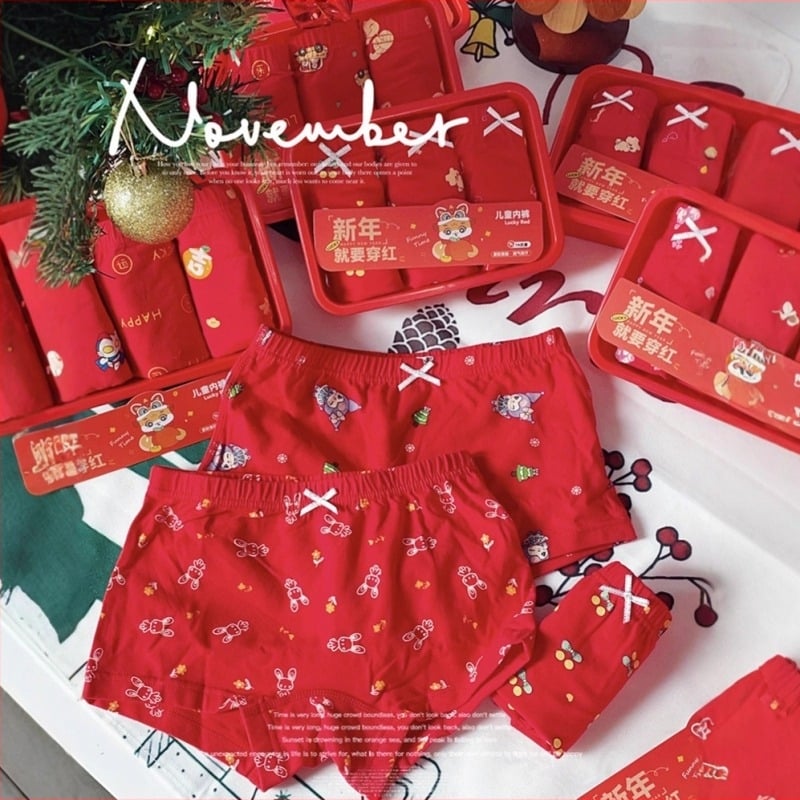 Boxeri din bumbac antibacteriali pentru copii, unisex, 7A, roșii, pentru copii 3–8 ani (100–140 cm)