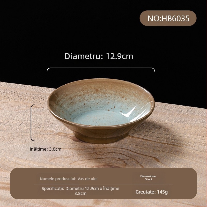 Set de veselă din melamină, patru piese – imitatie de porțelan, model cu glazură punctată, stil modern, Belein, personalizabil