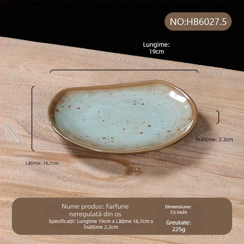 Set de veselă din melamină, patru piese – imitatie de porțelan, model cu glazură punctată, stil modern, Belein, personalizabil