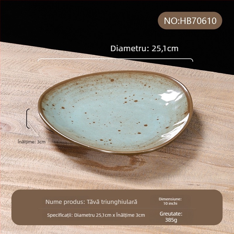 Set de veselă din melamină, patru piese – imitatie de porțelan, model cu glazură punctată, stil modern, Belein, personalizabil