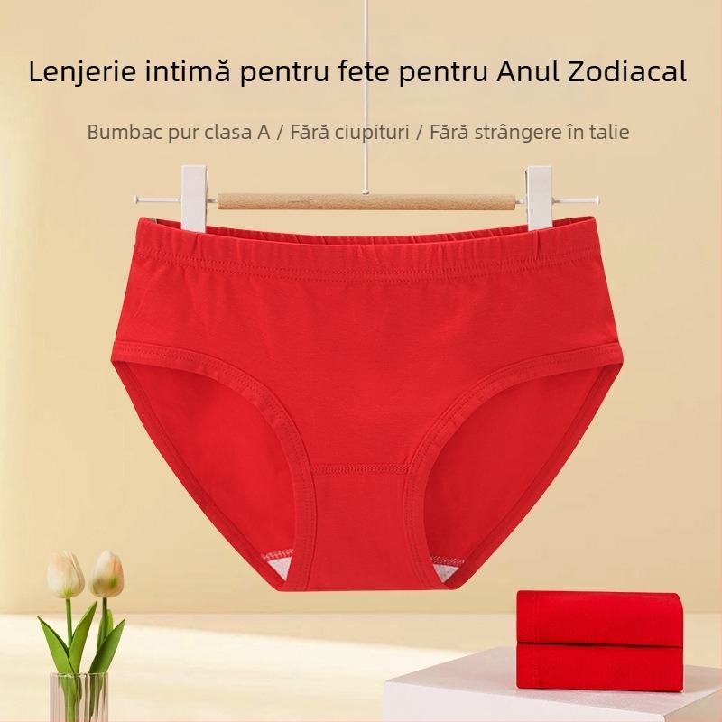 Slipuri roșii din bumbac pentru fetițe mari, 95% bumbac, 5% elastan, Anul Șarpelui