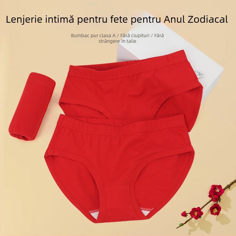 Slipuri roșii din bumbac pentru fetițe mari, 95% bumbac, 5% elastan, Anul Șarpelui
