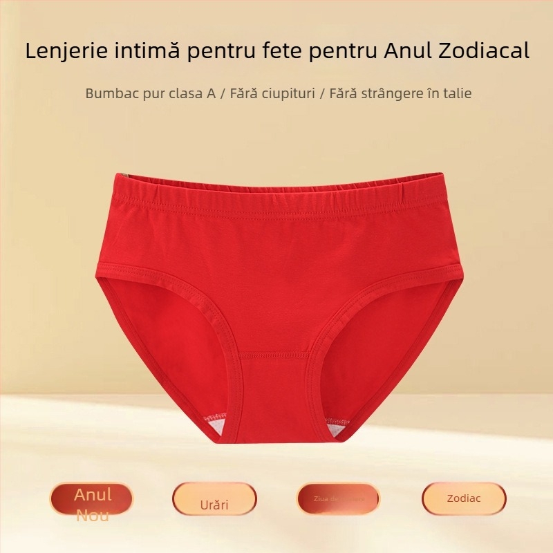 Slipuri roșii din bumbac pentru fetițe mari, 95% bumbac, 5% elastan, Anul Șarpelui