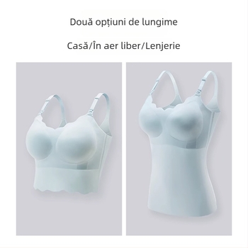 Top de alăptare cu bretele fixe duble, cupe subțiri modelate, fără inel metalic, material nylon, lactație pentru toate etapele