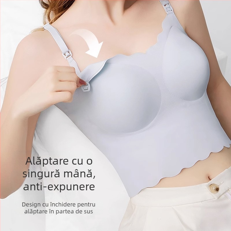 Top de alăptare cu bretele fixe duble, cupe subțiri modelate, fără inel metalic, material nylon, lactație pentru toate etapele