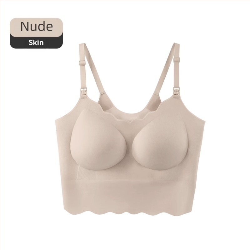 Top de alăptare cu bretele fixe duble, cupe subțiri modelate, fără inel metalic, material nylon, lactație pentru toate etapele