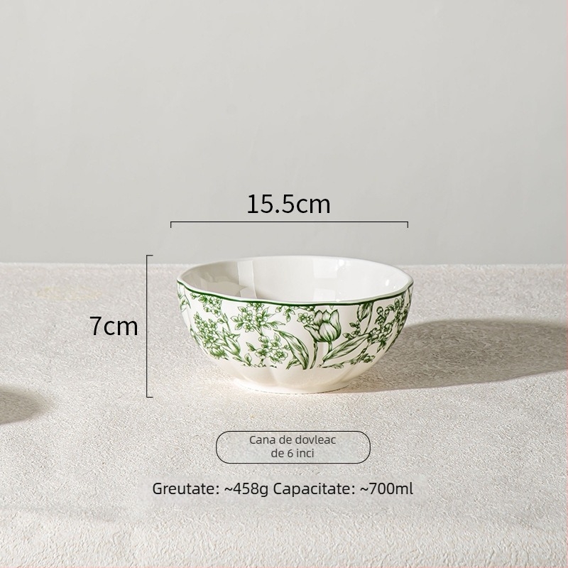 Set de veselă din porțelan, model floral — Seria Rainforest, formă rotundă, stil modern minimalist