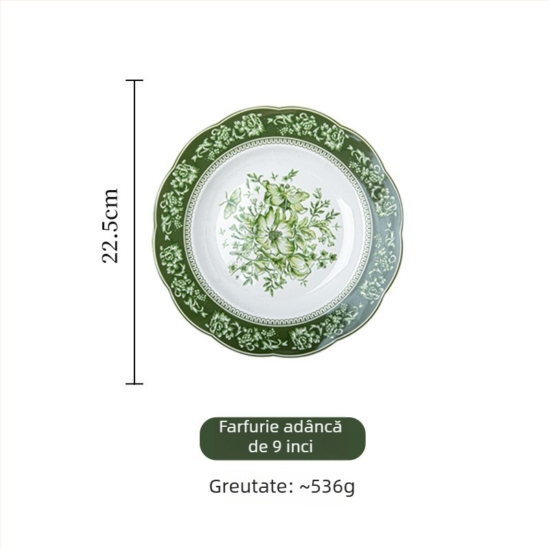 Set de veselă din porțelan, model floral — Seria Rainforest, formă rotundă, stil modern minimalist