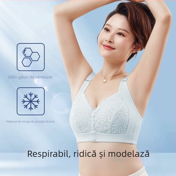 Sutien tip vestă, fără arc, cu închidere frontală, cupă completă, cupe turnate ultra-subțiri, material principal nylon