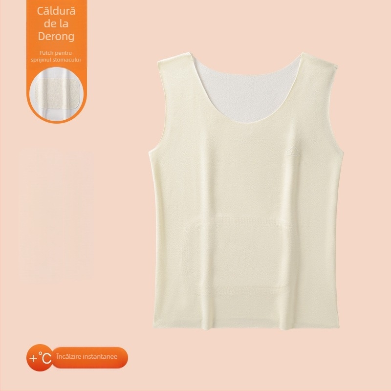 Vestă termică pentru copii din poliester, căptușeală de catifea, dublă stratificare, cu glugă, cu aplicații; pentru copii 7–12 ani.