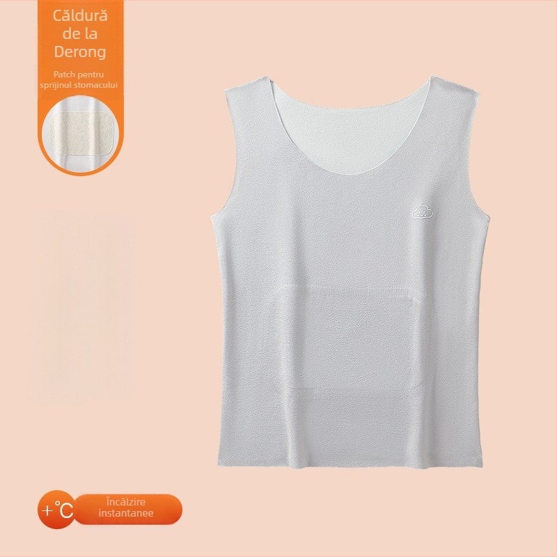 Vestă termică pentru copii din poliester, căptușeală de catifea, dublă stratificare, cu glugă, cu aplicații; pentru copii 7–12 ani.