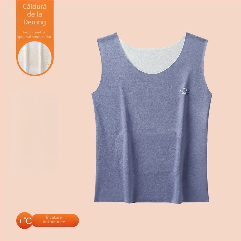 Vestă termică pentru copii din poliester, căptușeală de catifea, dublă stratificare, cu glugă, cu aplicații; pentru copii 7–12 ani.