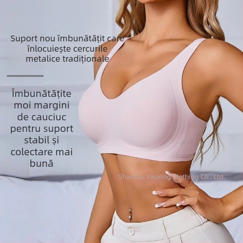 Sutien cu susținere moale, cupe 3/4 din bumbac, bretele fixe, închidere la spate cu patru rânduri de cârlige, căptușeală din nylon respirabil