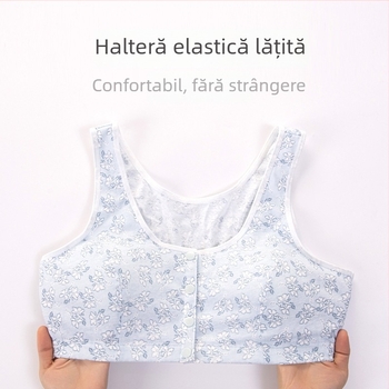 Sutien de noapte din bumbac, cu închidere frontală, fără sârmă, cupe plenare, forme ușor modelate, bretele fixe, 100% bumbac