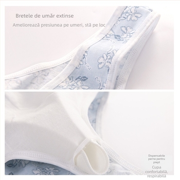 Sutien de noapte din bumbac, cu închidere frontală, fără sârmă, cupe plenare, forme ușor modelate, bretele fixe, 100% bumbac