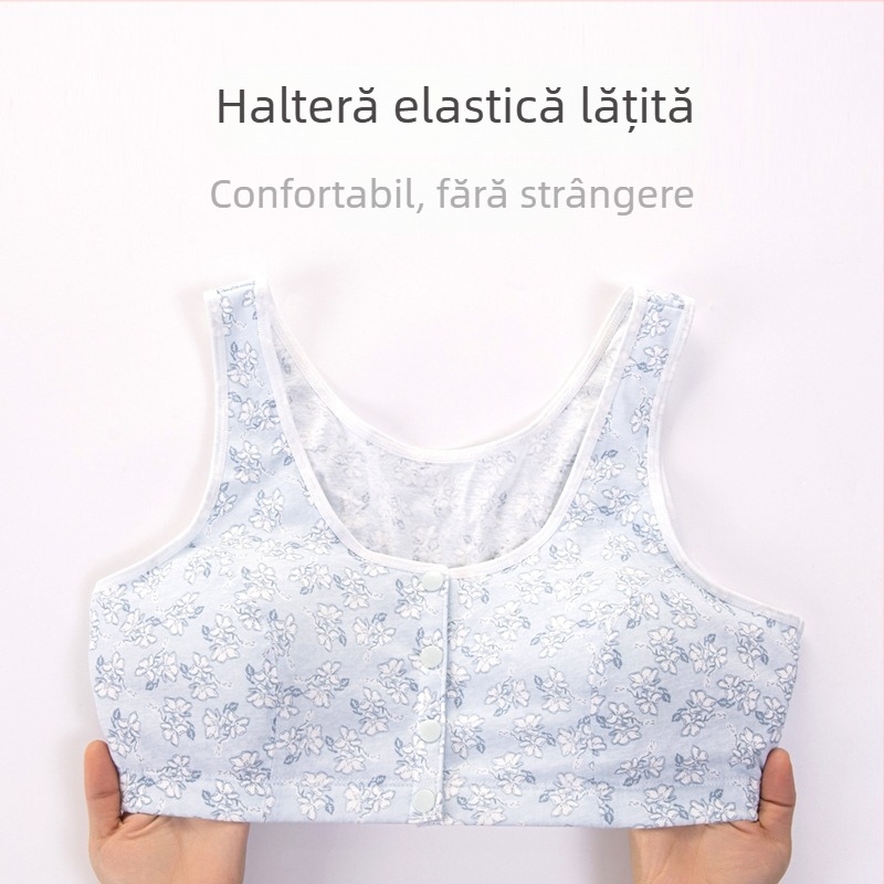 Sutien de noapte din bumbac, cu închidere frontală, fără sârmă, cupe plenare, forme ușor modelate, bretele fixe, 100% bumbac