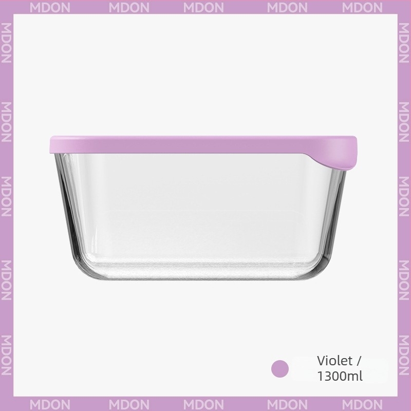 Cutie crisper din sticlă borosilicată, dreptunghiulară, rezistentă la frig și căldură, compatibilă cu microunde, sigilată pentru prospețime, capacitate 1-2 L