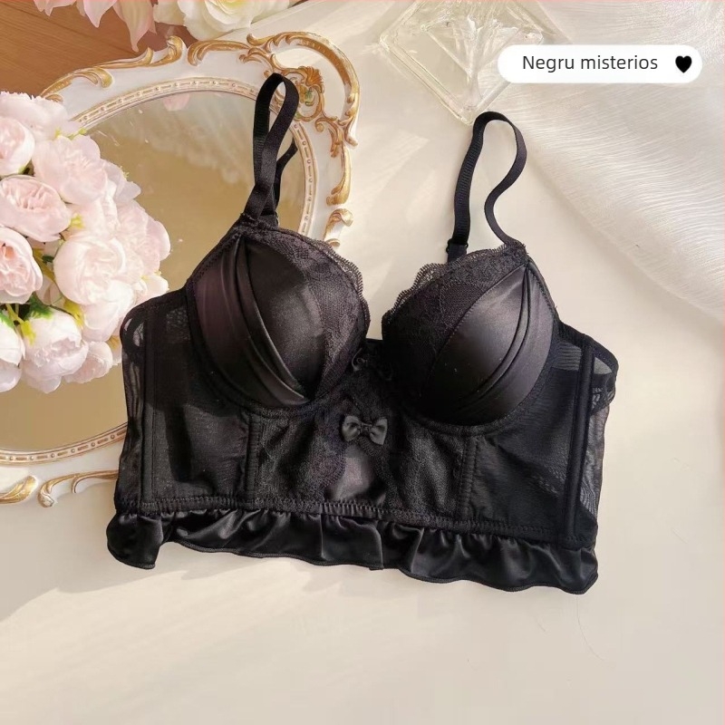 Set de sutien din bumbac, cupe 3/4, push-up, bretele fixe duble, închidere la spate cu patru rânduri de cârlige