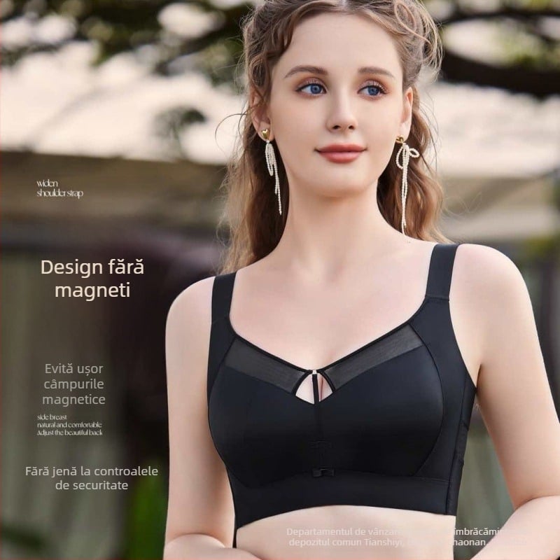 Sutien din satin pentru mărime mare, cu cupă completă, push-up, bretele reglabil și închidere cu cinci rânduri la spate