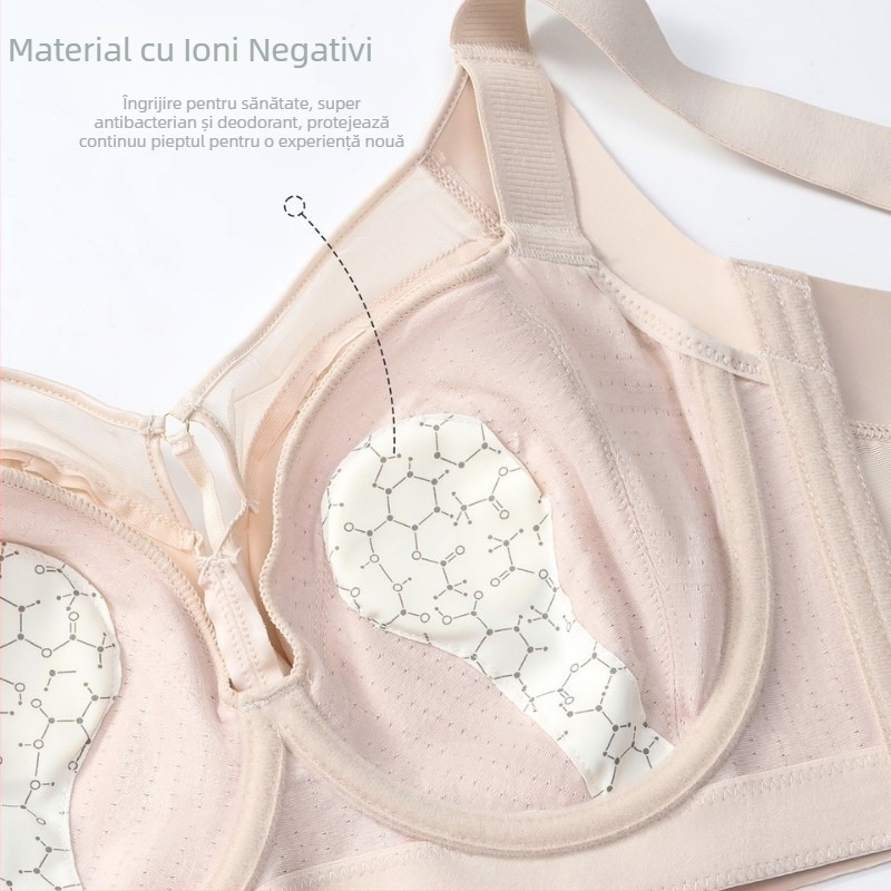 Sutien din satin pentru mărime mare, cu cupă completă, push-up, bretele reglabil și închidere cu cinci rânduri la spate