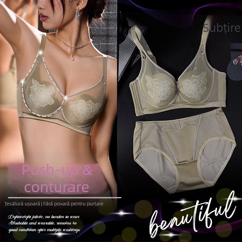 Set de sutiene cu dantelă, cupa 3/4, cupe subțiri modelate, bretele fixe, închidere cu patru rânduri de clips