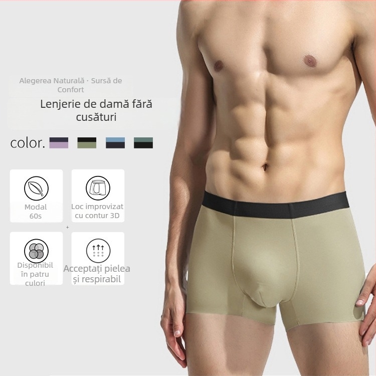 Boxer briefs bărbați fără cusături din modal, țesătură rib, talie medie, model cu potrivire cromatică