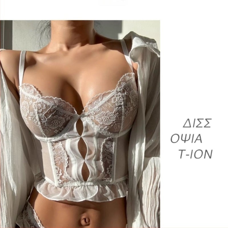 Lenjerie sexy: corset-bra din dantelă, stil franțuzesc, cu oase, cupe 3/4, cupe ultra-subțiri, respirabil, închidere pe spate cu șase rânduri